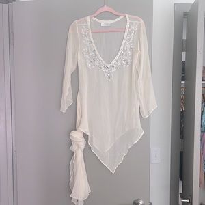 100% Silk Sheer Embellished Blouse, S/M